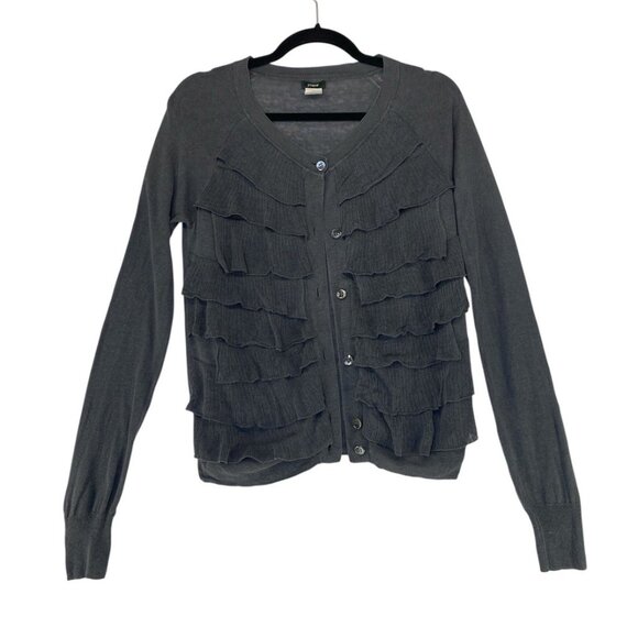 J.Crew Gray Ruffle Cardigan Silk Linen Long Sleeve Lightweight Semi Sheer S - M - Picture 2 of 9